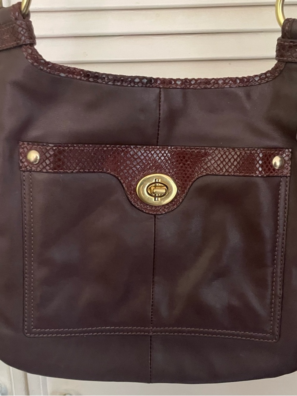 Coach Brown Leather Shoulder Bag with Gold Hardware
